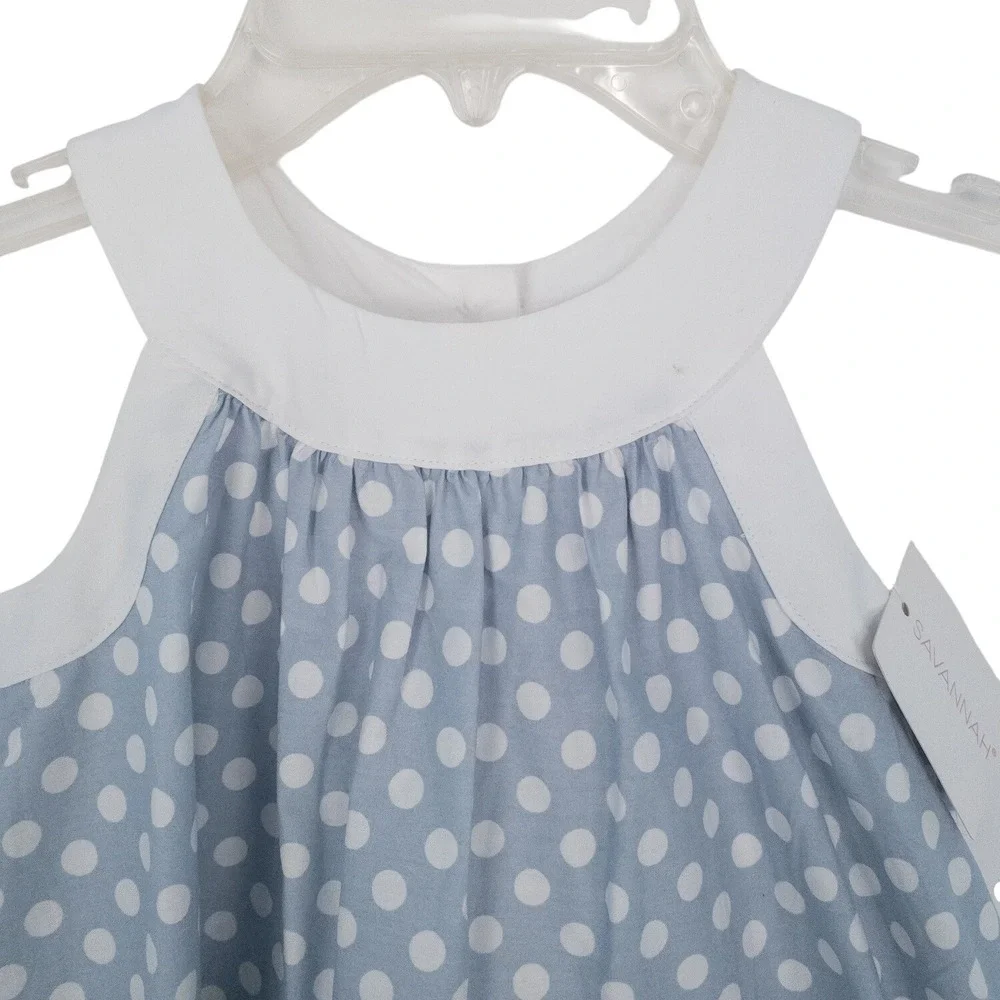 Savannah Dress Girls 4T‎ Blue Polka Dot Sleeveless A-Line Cotton NWT